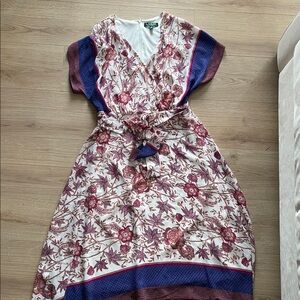 RALPH LAUREN Purple and Red Floral Midi Dress